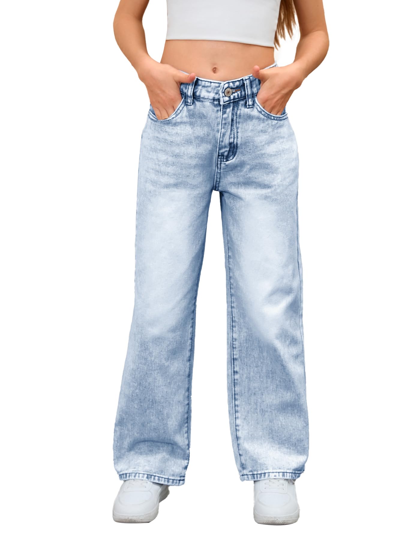 MakeMeChic Girl's Baggy Straight Leg Jeans