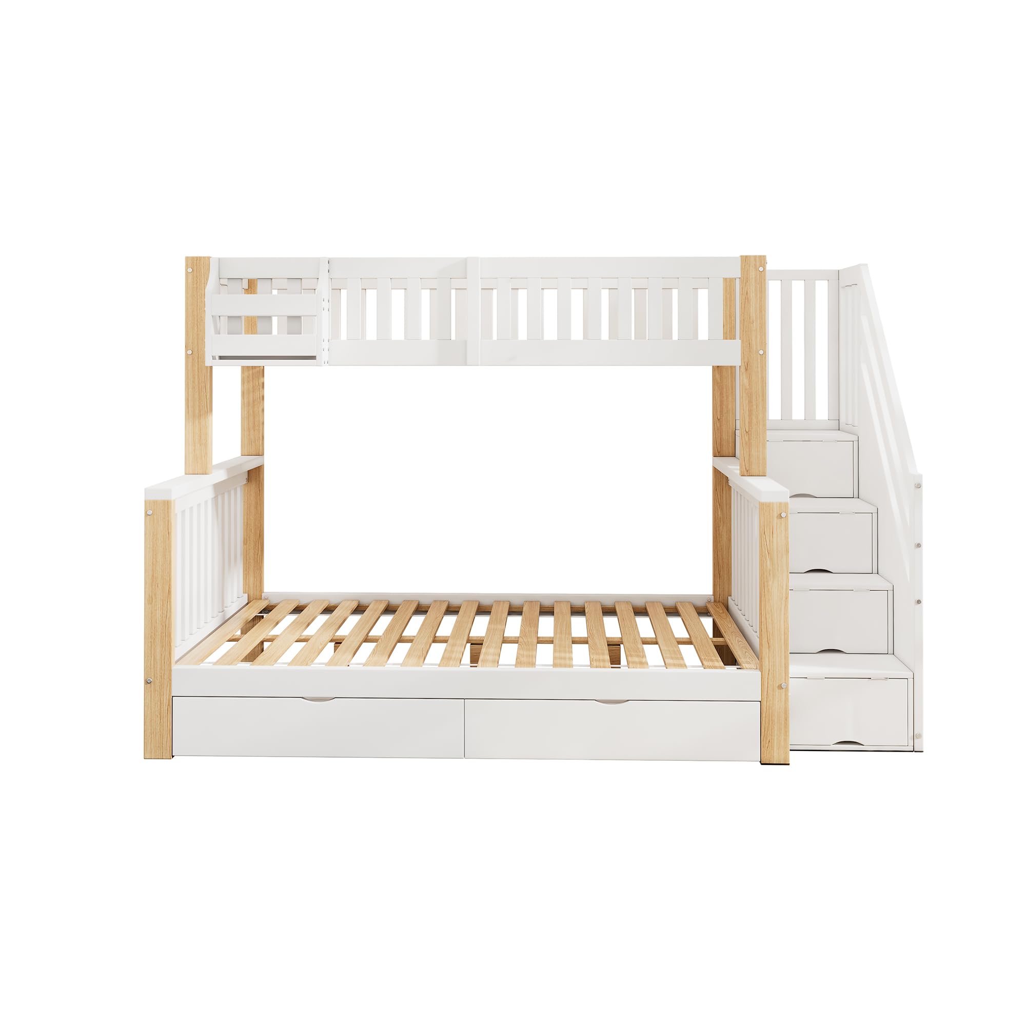 Zravenna hoogslaper 90x200, stapelbed voor 2 kinderen, kinderbed met ladder en 2 laden, hoogslaper met valbeveiliging en planken, grenenhouten frame, wit (wit-1 Zravenna hoogslaper 90x200, stapelbed voor 2 kinderen, kinderbed met ladder en 2 laden, hoogslaper met valbeveiliging en planken, grenenhouten frame, wit (wit-1