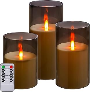 Flameless LED Candles, New Analog 3D Wick Battery Powered Candle, Fake Candle with Remote Control & Timer for Dining Table/Cafe/Living Room/Bedroom/Wedding Center Decor (Grey)