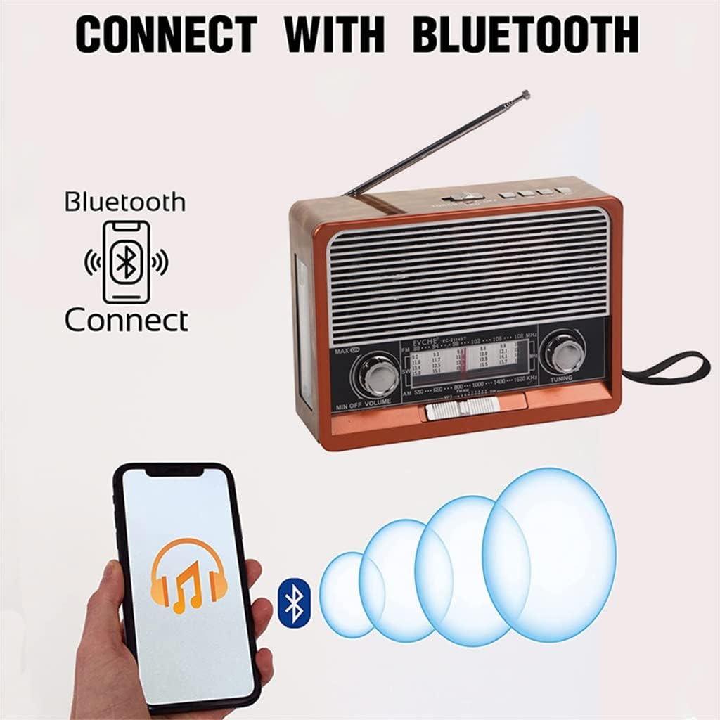 Portable Retro Radio FM/AM/SW1-6 Receiver BT Speaker Solar MP3 Music Player LED Light