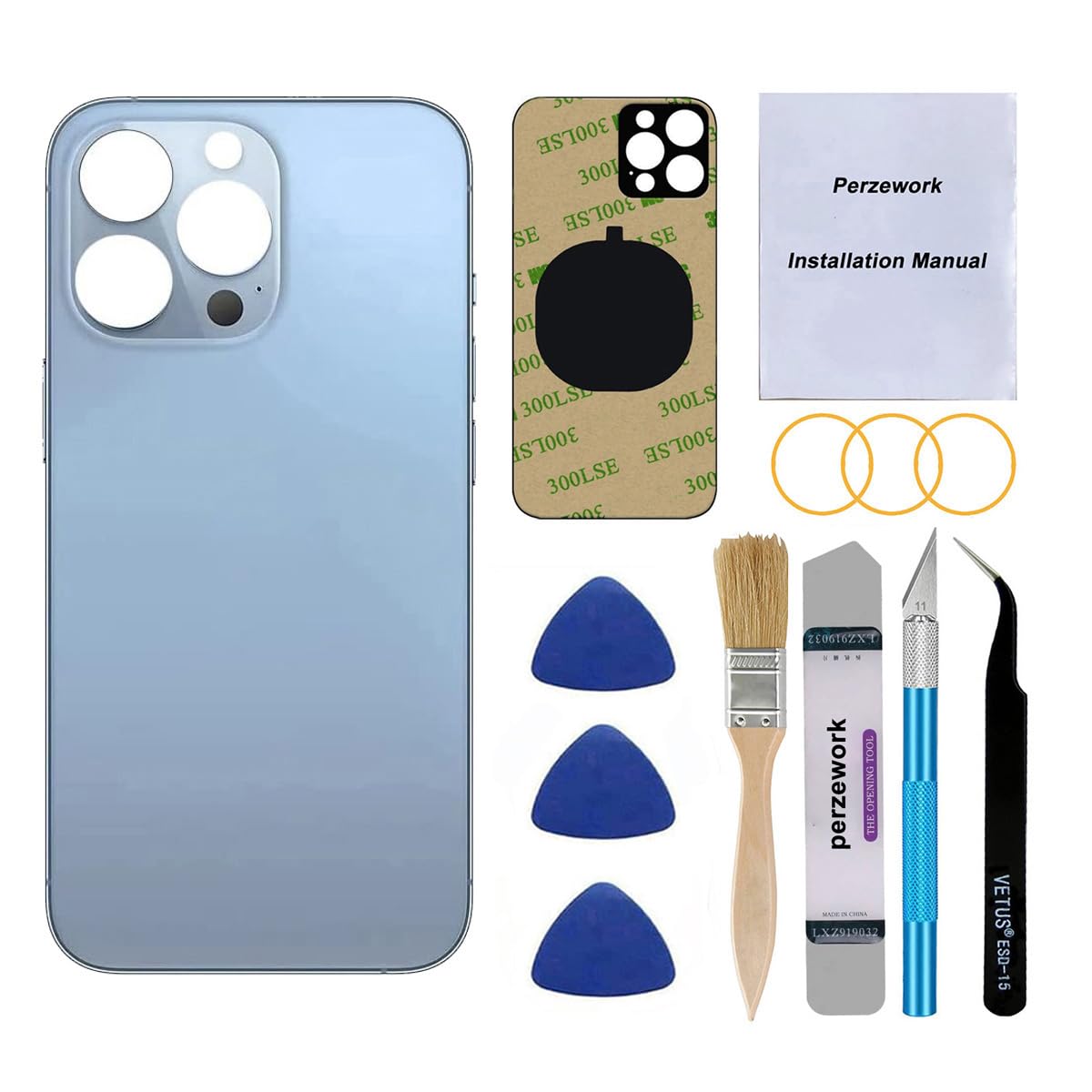 OEM Rear Back Glass Replacement (Sierra Blue) Compatible with iPhone 13 pro 6.1 inches All Carriers with Pre-Installed Adhesive and Repairing Tool Kits