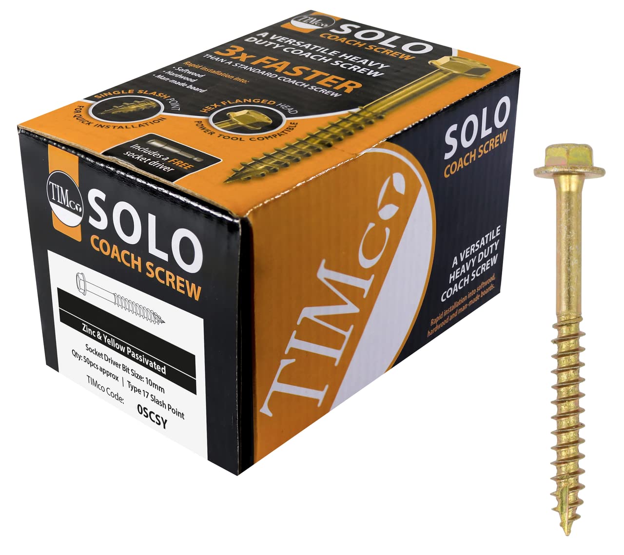Pack of 50 - M8 X 70MM TIMCO Solo Coach Screws - HEX Flange Head Sleeper Screws Turbo Coach Screws - 870SCSY
