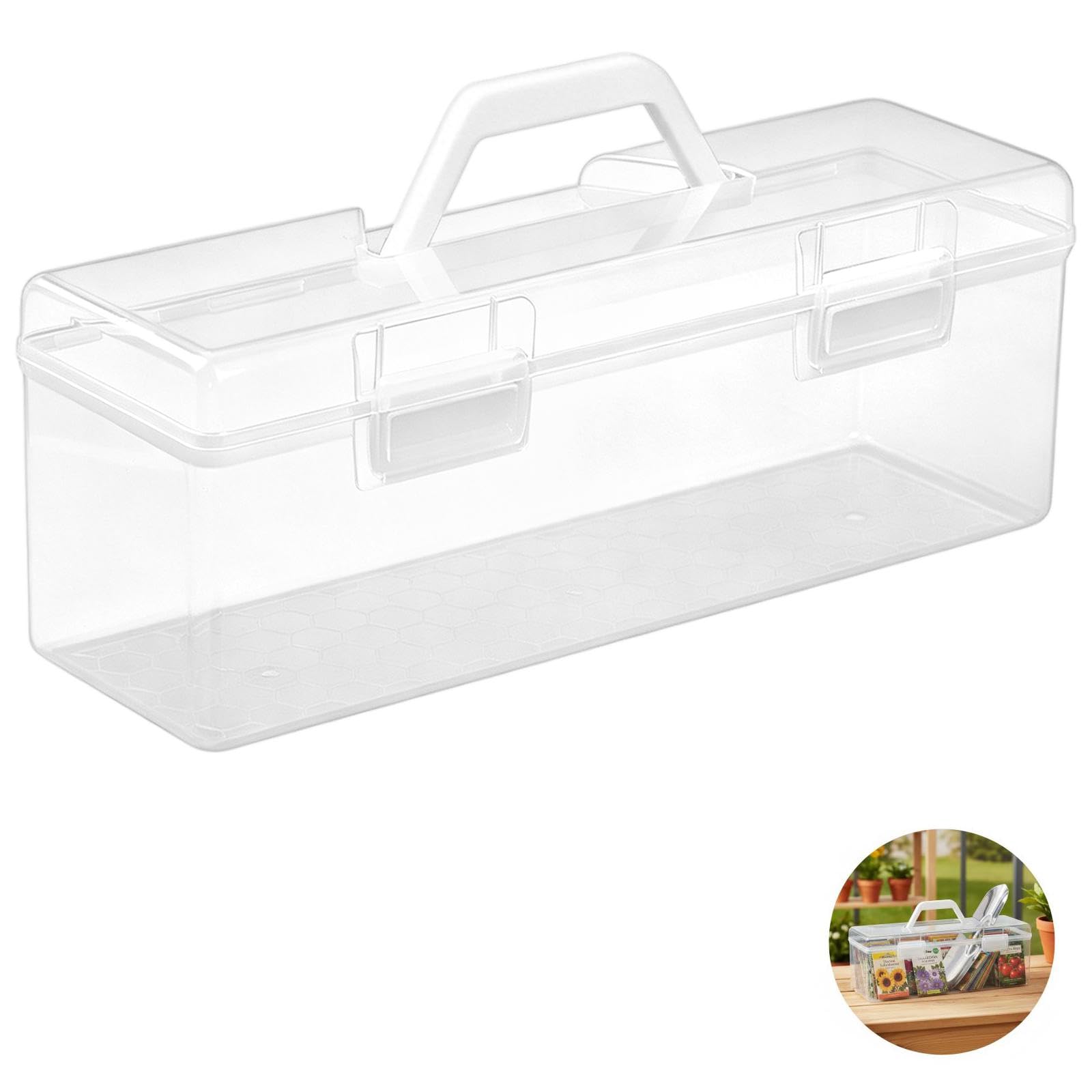 Boîte de Rangement pour graines, Plastique Transparent avec poignée, 200 enveloppes à graines et 50 Autocollants Fruits et légumes, Organiseur pour Jardin, Fleurs, Potager, Cadeau Jardinier