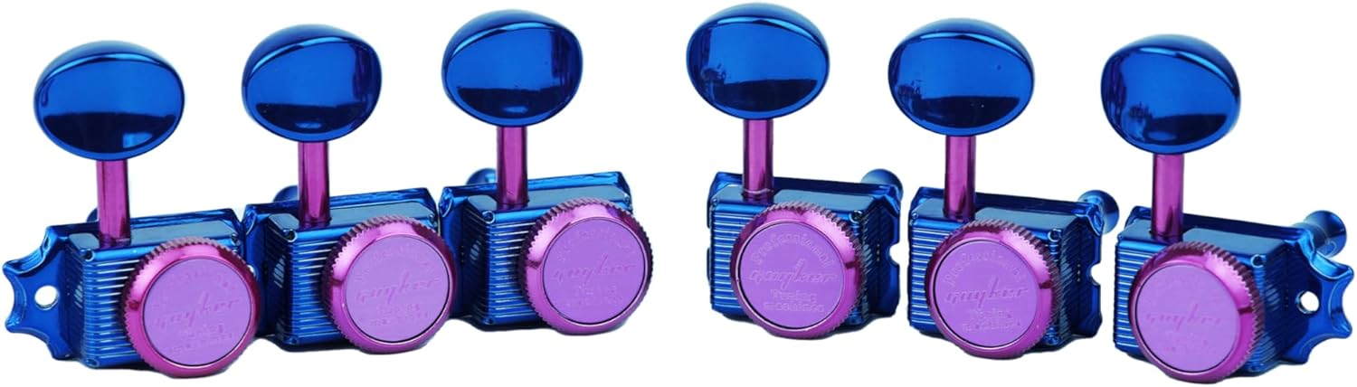 Guyker 6 Inline Vintage Guitar Lock String Tuners – Locking Tuning Key Pegs Machine Heads Replacement Parts for ST TL Style Electric, Folk or Acoustic Guitars – GK55SP, Blue+Pink