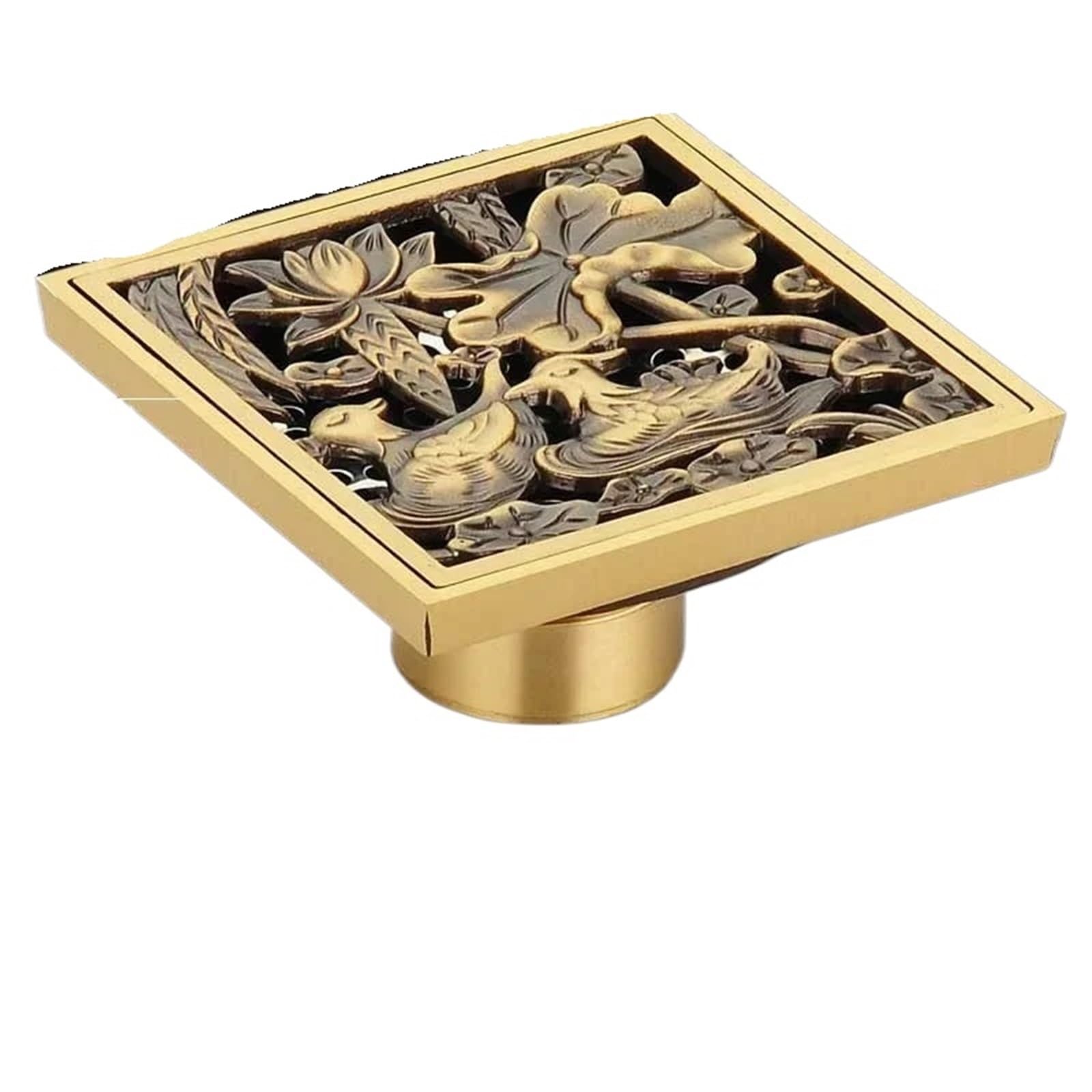 Floor Drain Antique Euro Square Floor Drains Deodorant Drain Strainer Cover Brass Shower Hardware Bathroom Accessories for Hair Waste Bathroom(Type F)