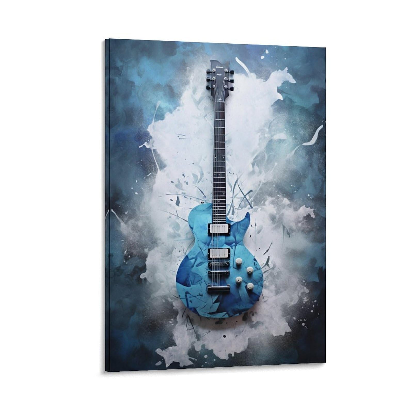 FYFMUSHE Abstract Guitar Wall Art for Living Room Blue Natural Musical Instrument Paintings on Canvas Wall Art Poster for Home Decorations Wall Decor