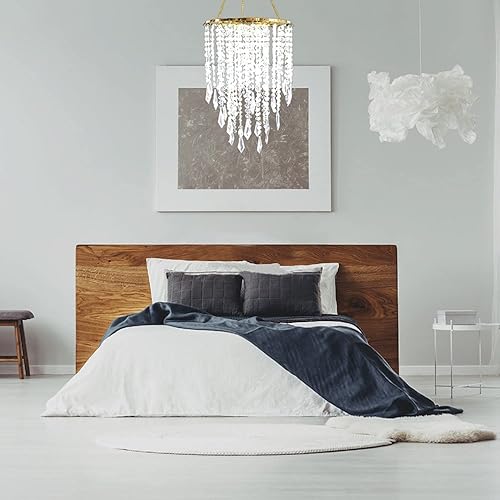 Miniatura 7 de Lámpara de Araña de Techo de Acrílico con Pantalla de Lámpara Colgante con Cuentas y Marco Dorado para Dormitorio para Fiesta de Boda H12.9" X W8.7"