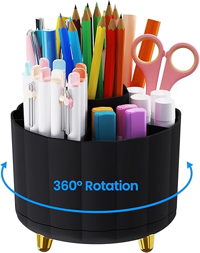 Soporte giratorio de 360 grados para escritorio, organizador de escritorio con 6 ranuras para bolígrafos, lápices, marcadores, portavasos