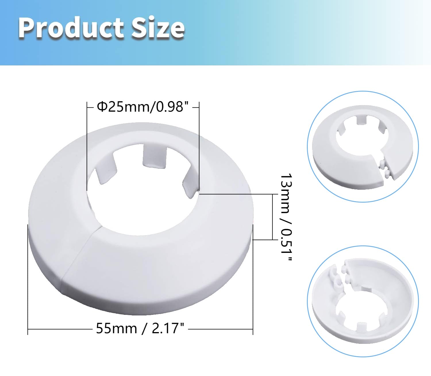 MroMax Pasuje do 2,5 cm średnicy zewnętrznej kołnierz rury wodnej osłona biała osłona rury chłodnicy tworzywo sztuczne PP 25 mm kołnierz rozety do dekoracji rury ściennej 6 szt