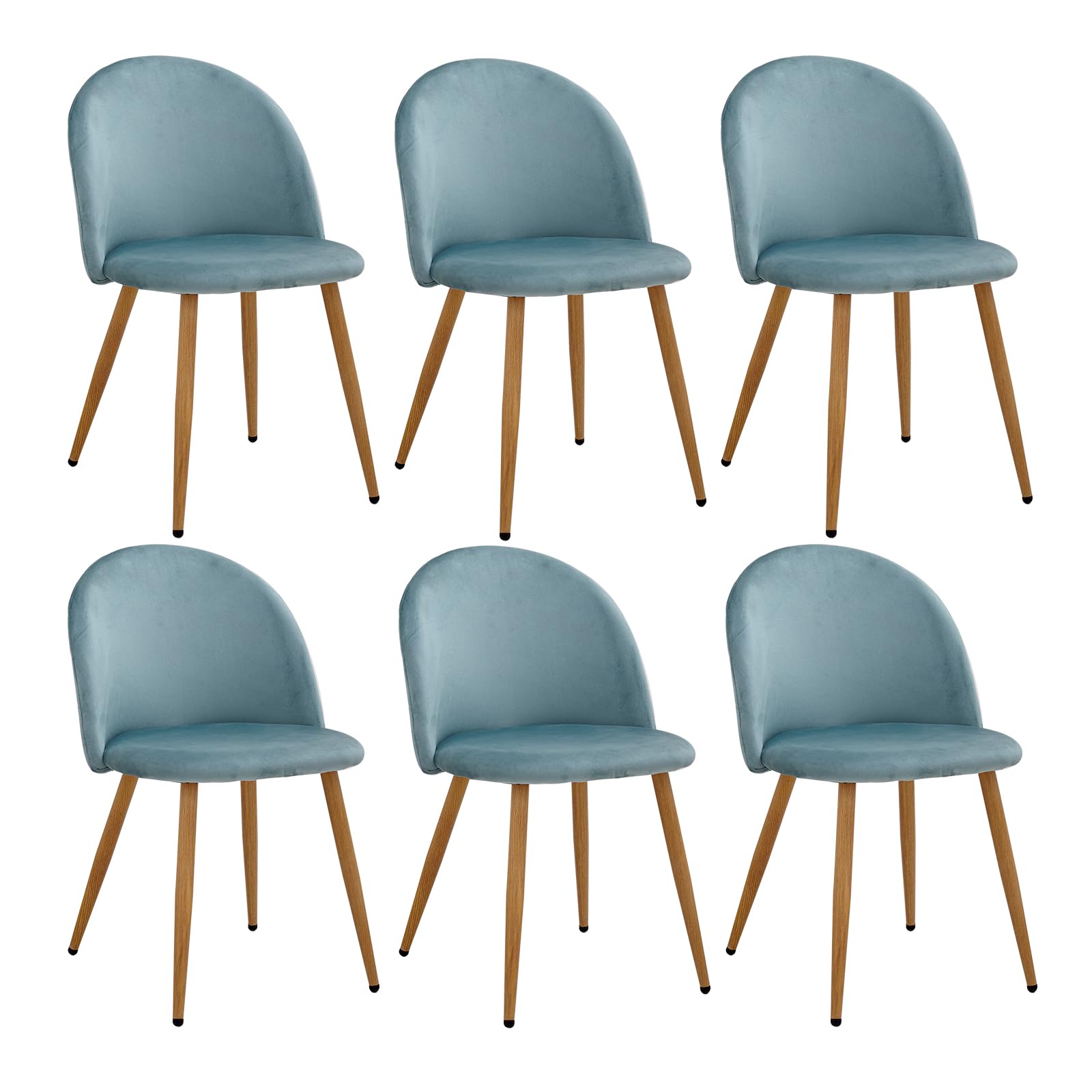 Pack de 6 Silla de Comedor, Sillas de Cocina de Terciopelo Suave con Soporte de Patas de Metal, Silla de Comedor Moderna con Almohadilla Protectora Ajustable - Verde