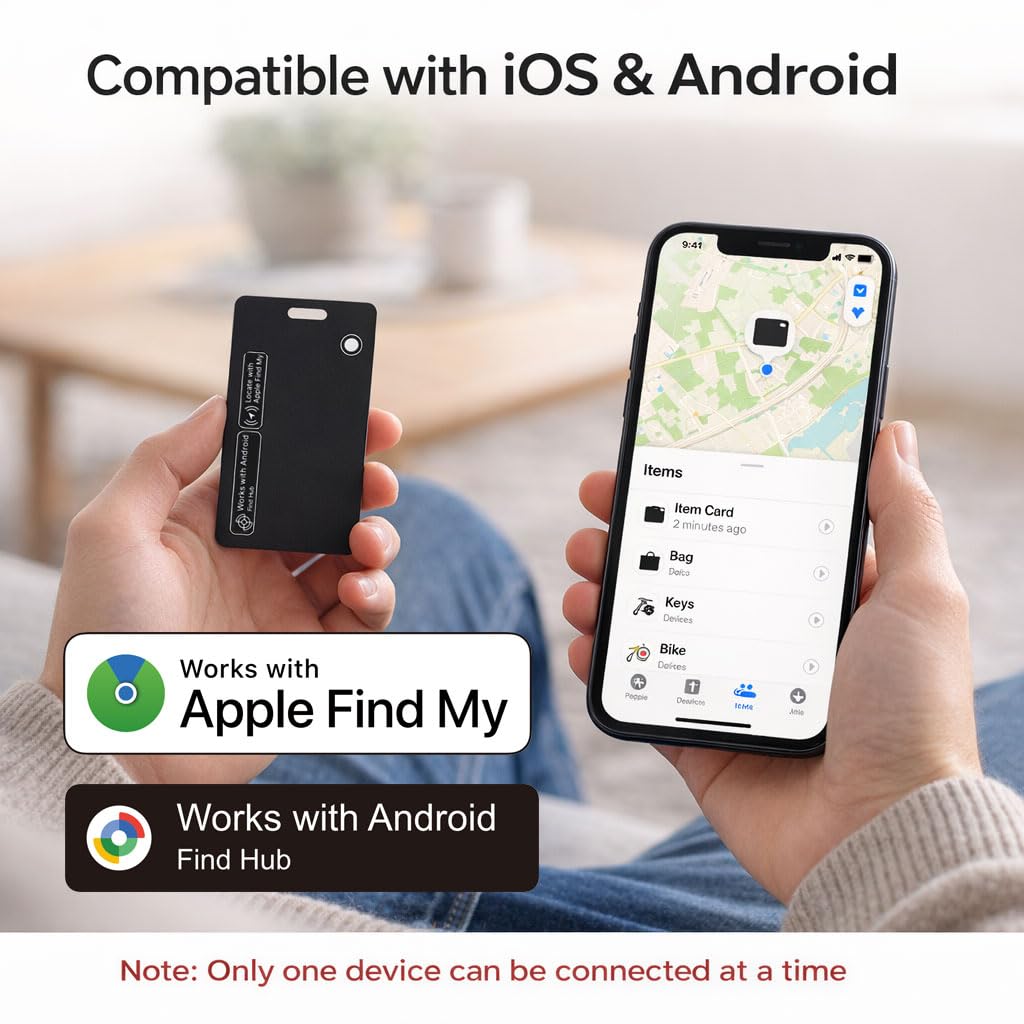Carta Air Tag per iOS e Android, carta tracciante ricaricabile sottile per Apple Find My e Google Find My Device, carta anti-smarrimento impermeabile IP68 per valigie e borse(2Pack)