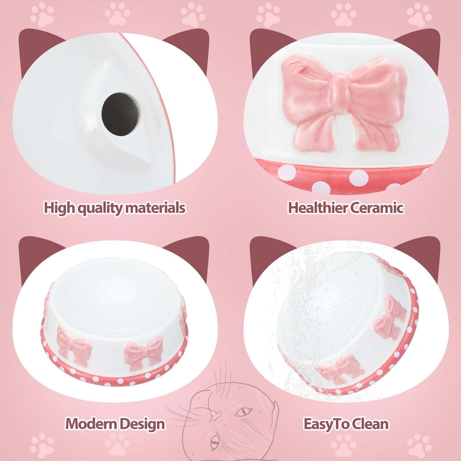 Reallnaive Pink Bow Ceramic Bowl for Small Dog and Cat Cute Bowtie Pet Bowl for Food Water Macaron Pink Dish Pets Feeding Bowls Suitable for Small Cat Dogs( Pcs): 1