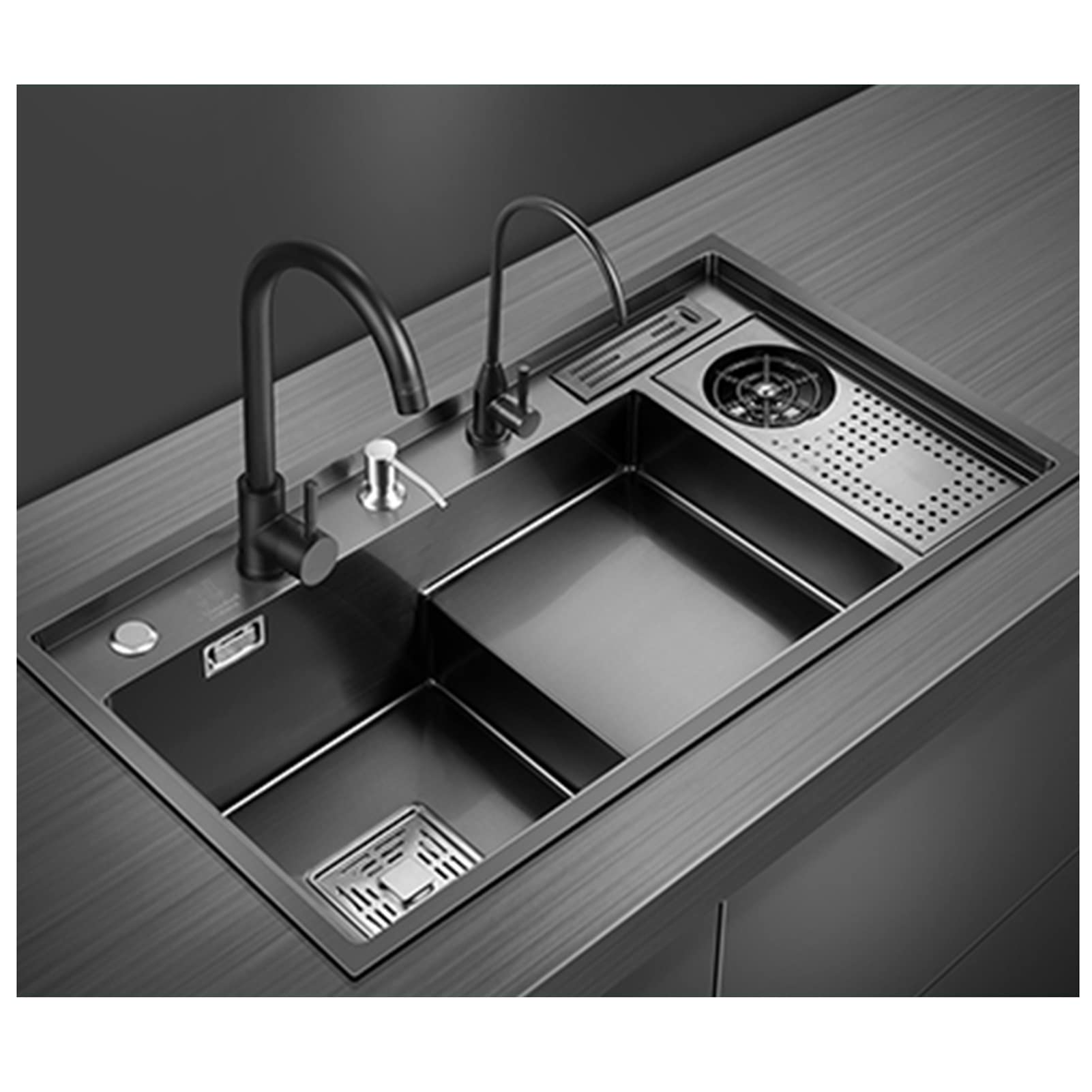 Stainless Steel Kitchen Sink with Multifunctional Step Bar, Ideal for Prep Work in RV or Home Kitchen, Compatible Top Mount Undermount Installation