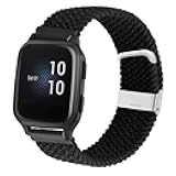Braided Loop Elastic Watch Band for Garmin Vivoactive 6/5 / Venu Sq/Venu 2 Plus, 20mm Soft Stretchy Nylon Wristband Strap with Adjustable Clasp for Forerunner 570 42mm