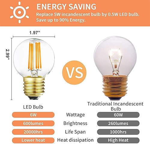 Miniatura 2 de Leools Bombillas LED regulables G16.5, bombillas LED Edison E26 de 6 W, blanco cálido 2700 K, 600 lm, 6 W igual a 60 vatios, bombilla de globo G50