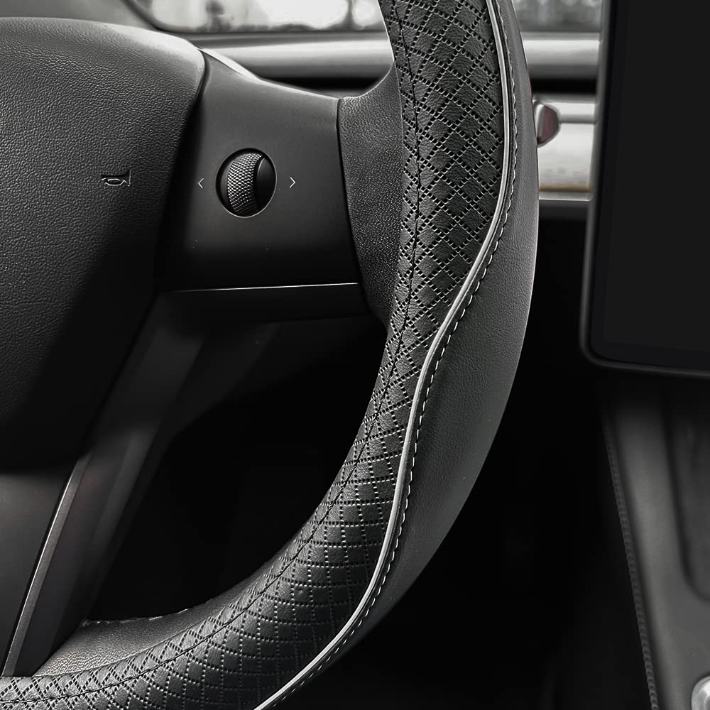 LKWLIKEI Ultradunne hoes van nappaleer voor Tesla Model 3/Y stuurhoes, antislip ontwerp en interieuraanpassing van autoaccessoires