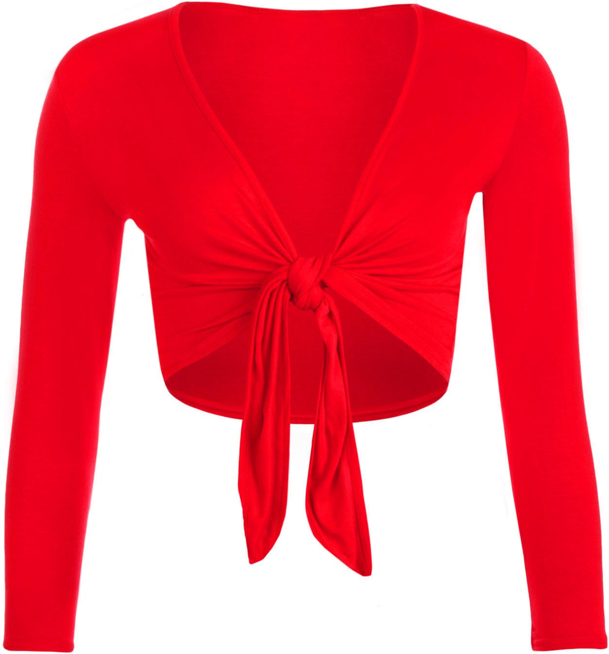 New Womens Tie Knot Shrug Short Ladies Crop Cardigan Wrap Bolero Top Plus Size 8-26 Red