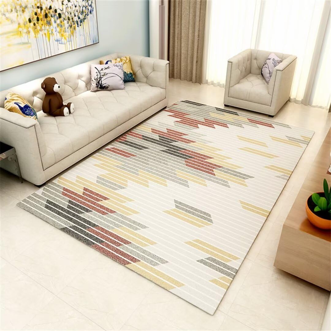 Alfombra Decorativa Moderna con Textura A Rayas Lavada Decoracion Dormitorio Juvenil Alfombras para Habitaciones Juveniles 100X200Cm Amarillo