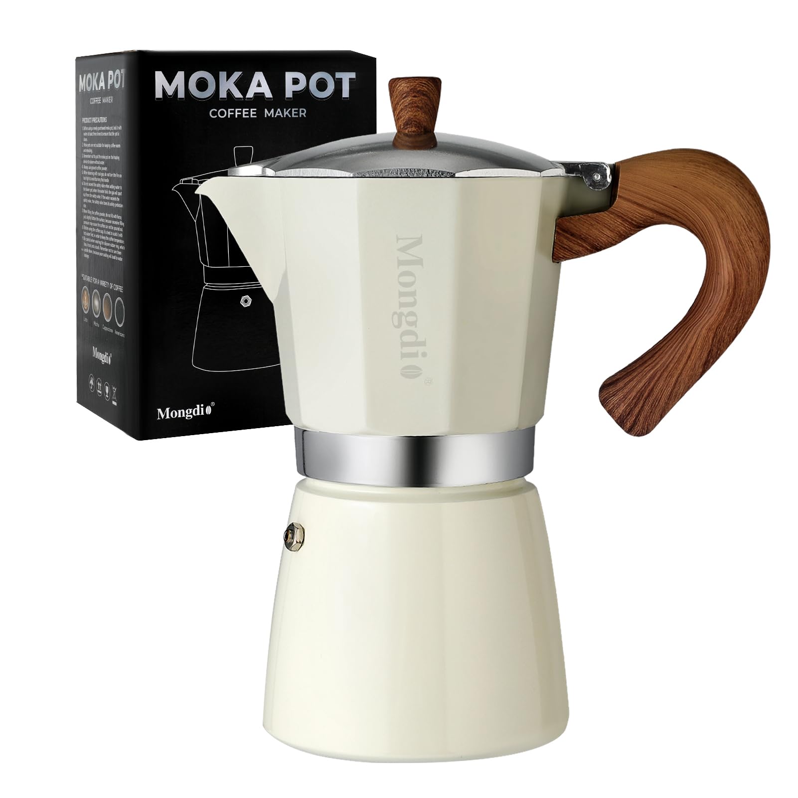 Stovetop Espresso Maker Moka Pot, Cuban Coffee Maker Stove top coffee maker Moka Italian Espresso Greca Coffee Maker Brewer Percolator, 9 Espresso Cups, 15 oz - White