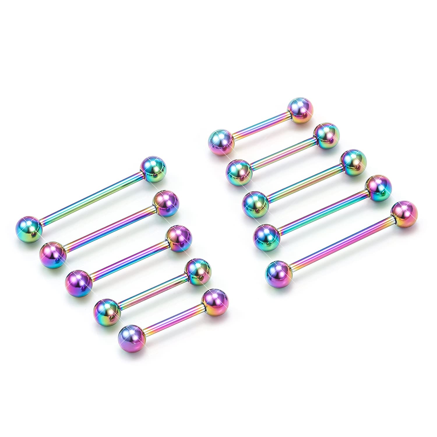 Prjndjw 14G Surgical Steel Straight Barbell - Tongue & Nipple Rings for Women & Men - Length 12MM, 14MM, 16MM, 18MM, 22mm - Piercing Jewelry