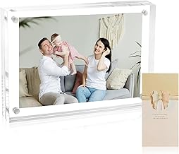 5X7 Acrylic Photo Frame - Magnetic Picture Frame with Champagne Bow Card, 13.5x18.5cm Multi-Purpose Clear Glass Like Picture Frame, Tabletop Magnetic Frames Photo Holder,Event Keepsake Picture Display