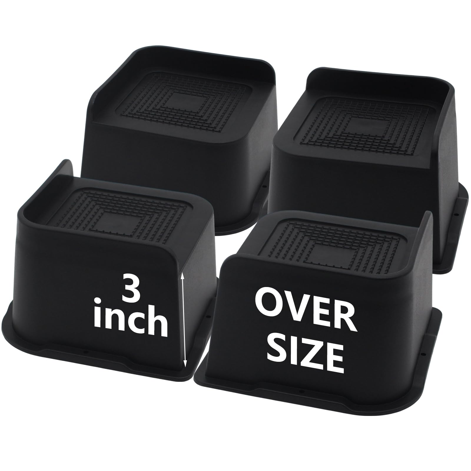 4 Pack Bed Risers 3 inch Heavy Duty, Oversized Furniture Risers, Black Bed Lifts Risers for Table, Sofa, Chair, Couch, Desk, Bed Frame Risers Supports Up to 6,500 Lbs