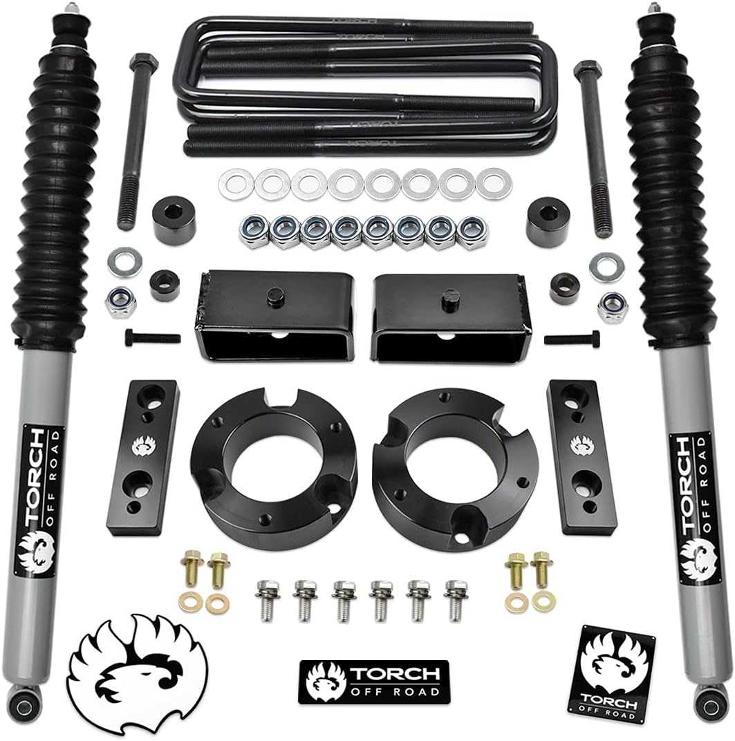TORCH 3" Full Lift Kit for 2005-2023 Toyota Tacoma 4X4 4WD TRD SR5 w Differential Drop Sway Bar Relocation Kit Extended Rear Shocks- 6 Lug Models ONLY
