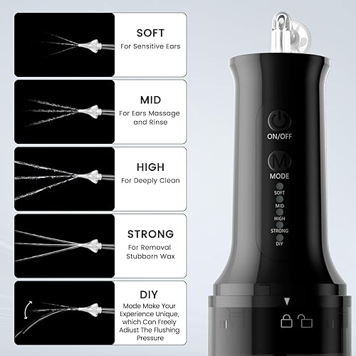 Miniatura 5 de Eliminación de cera de oídos, limpiador eléctrico de oídos, kit de limpieza de oídos con 4 modos de presión y modos de bricolaje, herramienta de