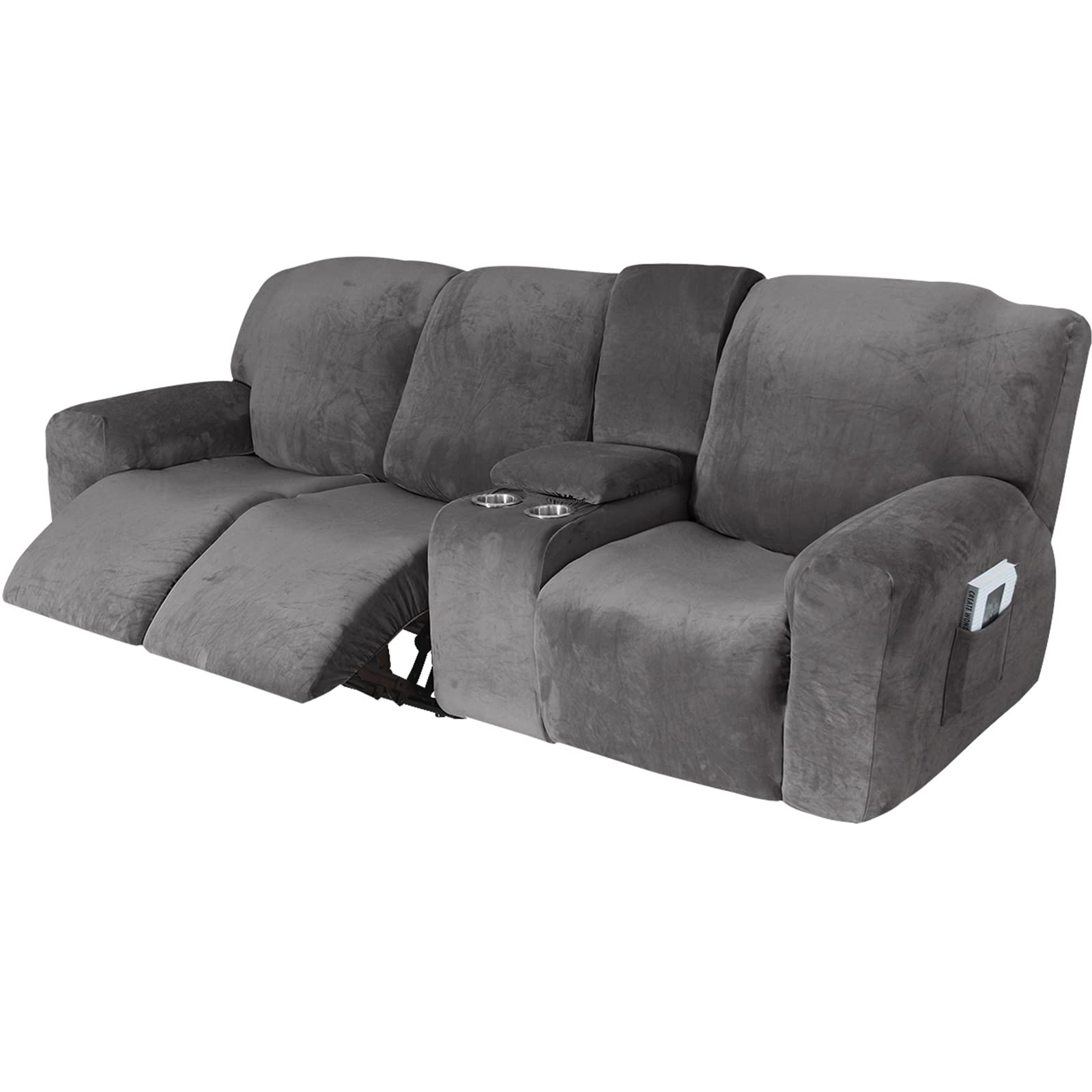 UIHECTA Recliner Sofa Cover, Velvet Stretch Reclining Sofa Covers, with Middle Console Sofa slipcover, Washable Furniture Protector Sofa Slipcover,005,3 person seat(set of 10)