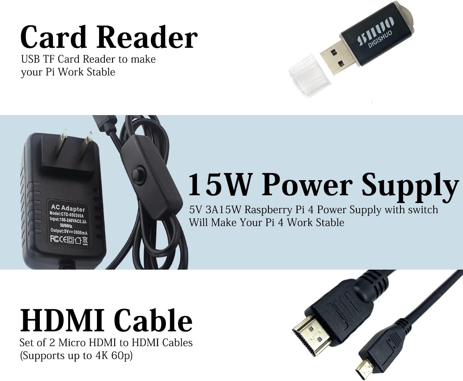 DIGISHUO Raspberry Pi 4B Model B 8GB RAM DIY Kit | with Case | Pi Cooling Fan | San Disk 64G SD Card Micro-SD | Micro HDMI Cable | Sufficient 5V 3A Power Supply (8G Module 8 in 1 Kit)