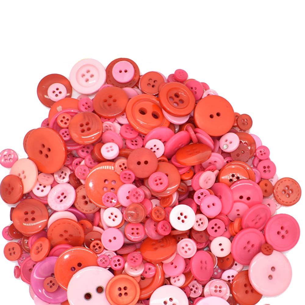 MAKINGTEC Assorted Size Resin Round Buttons DIY Craft Sewing Decorations for Kid's Painting (Red, 200g set)