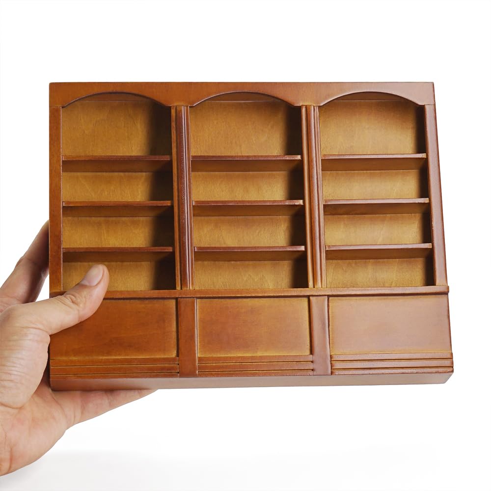 Vitrine Miniature Bibliothèque 1/12 Pour Maison De Poupée - Meuble Réaliste En Bois, Collection Vintage