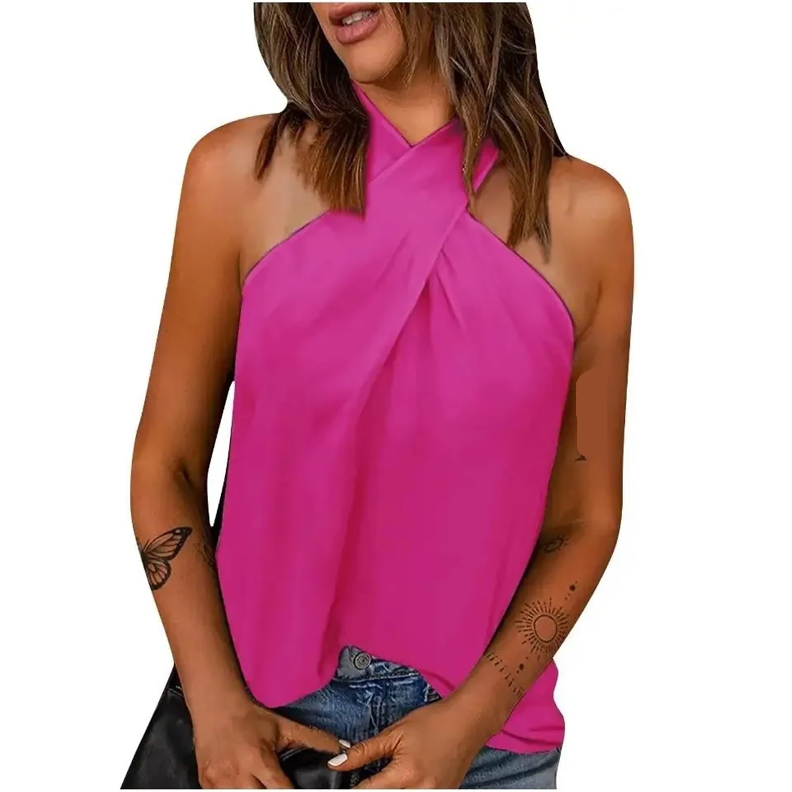 Top aderente lacci incrociati Scollo all'americana senza maniche Ves | Abbigliamento donna estivo tinta unita
