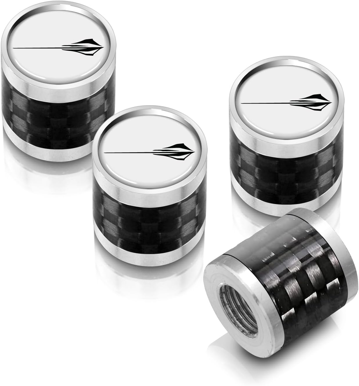 iPick Image for Chevrolet Corvette C8 Stingray Logo in Black on Real Carbon Fiber Barrel Black Aluminum Tire Valve Stem Caps