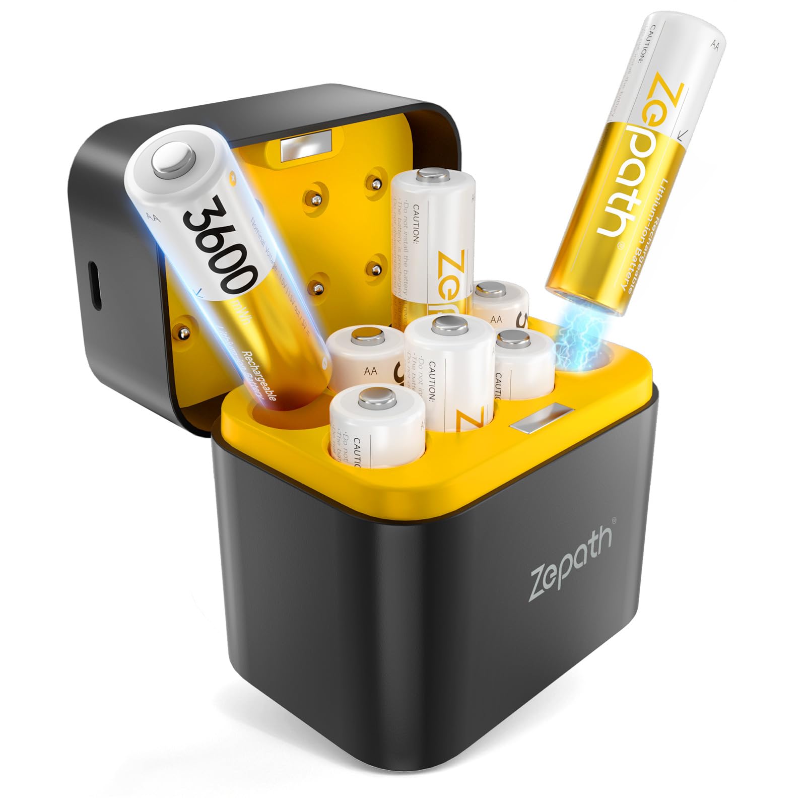 8 Piles AA Rechargeables au Lithium-ION avec Chargeur 4 Chargeur,1,5V 3600 mWh Haute Capacité Rechargeable AA Batterie, jusqu'à 2000+ Cycles