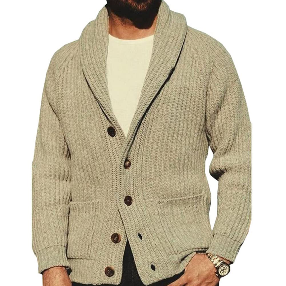 Cárdigan de Punto Hombre Suéter Grueso con Botones Chaqueta de Punto con Cuello de Chal Cálido Manga Larga Prendas de Punto Abrigo de Suéter de Punto Invierno Rebecas Hombre Casual Jersey