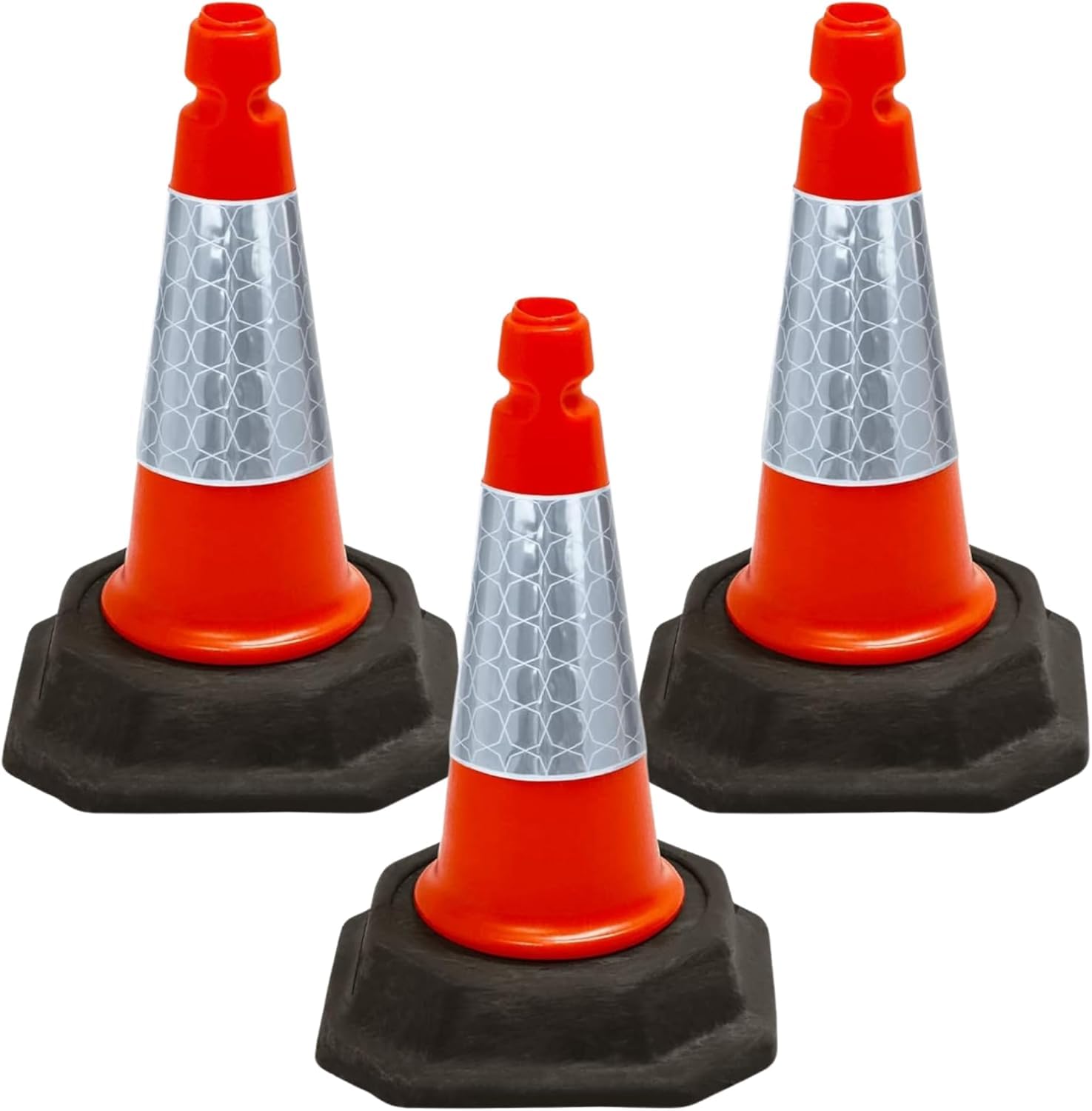 Street Solutions UK - 3 x 460mm Tall Traffic Cones Reflective Sleeve For Indoor And Outdoor Usage, Self Weighted Cones Are Manufactured In The UK Orange