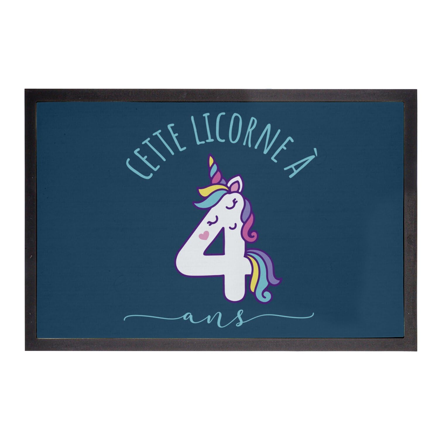Paillasson Bleu Licorne 4 Ans tapis anniversaire enfant 75x50cm