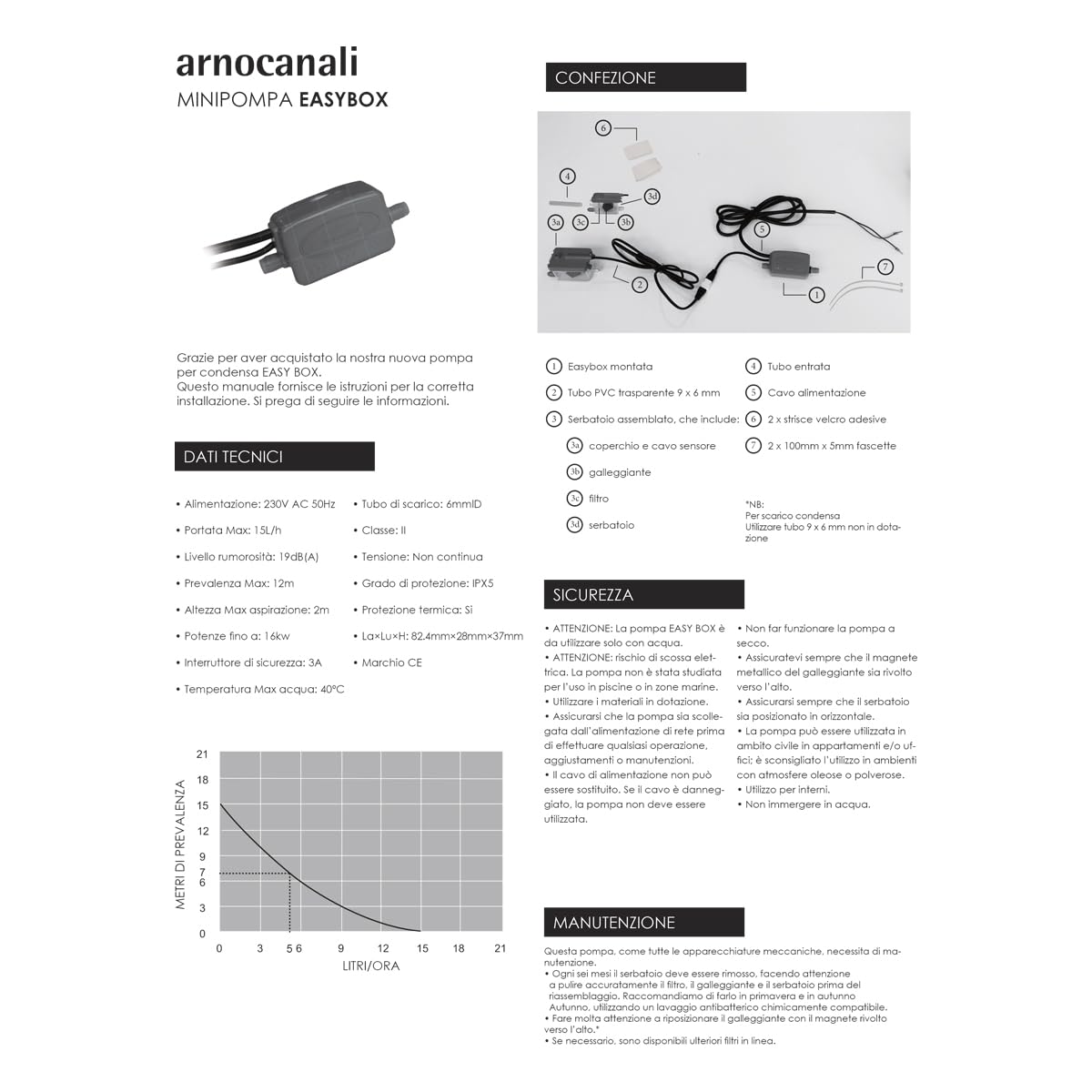 Arnocanali NSI2720 Minibomba de drenaje de condensación, caudal 13.2 L/H