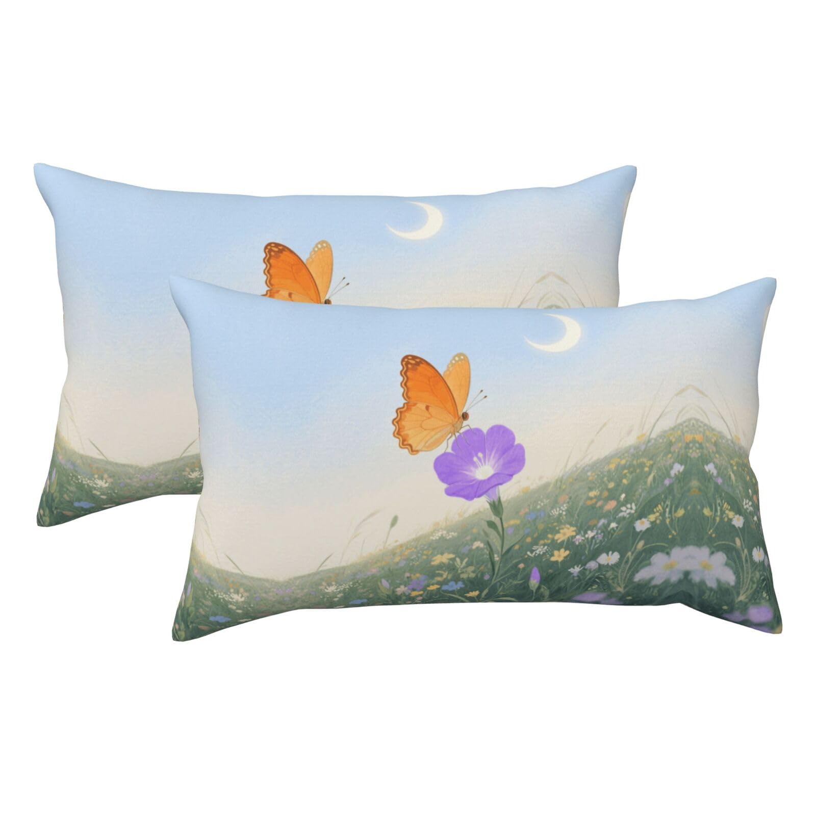 Orange Butterfly Moon Flower Luxury King Pillowcases Set of 2, Plush Velvet Feel Pillow Covers with Hidden Zipper, Skin & Hair Friendly, 20x36 Inches Pillow Cases for Sleeping Gift