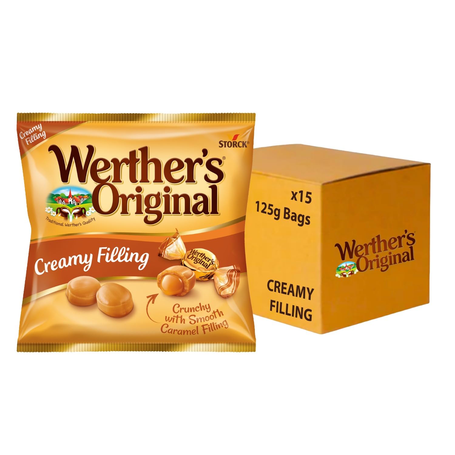 Werther's Original Creamy Filling Candies – Smooth Caramel Sweets with Soft Centre, Individually Wrapped, 125 g (Pack of 15)