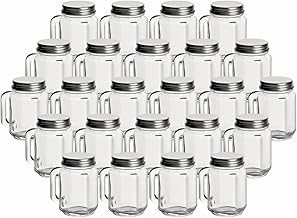 gouveo 24er Set Mini Trinkgläser 30 ml mit Drehverschluss silberfarben - Trinkglas mit Henkel und Schraubdeckel - Mini Henkelgläser mit Deckel für Geburtstag, Party, Hochzeit (TGH030S)