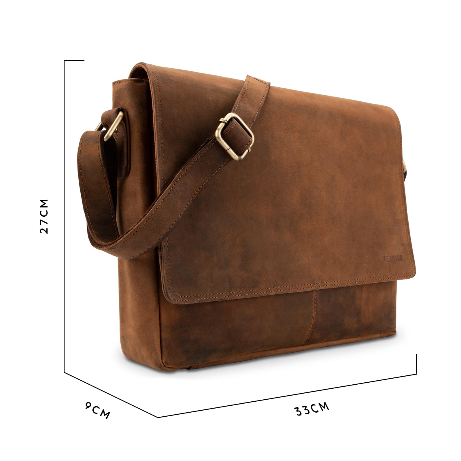 LEABAGS Leder Umhängetasche Herren & Damen I Echtleder Laptoptasche bis 14 Zoll I Messenger Bag mit Schultergurt I Schultertasche I Arbeitstasche I Tragetasche I Handtasche