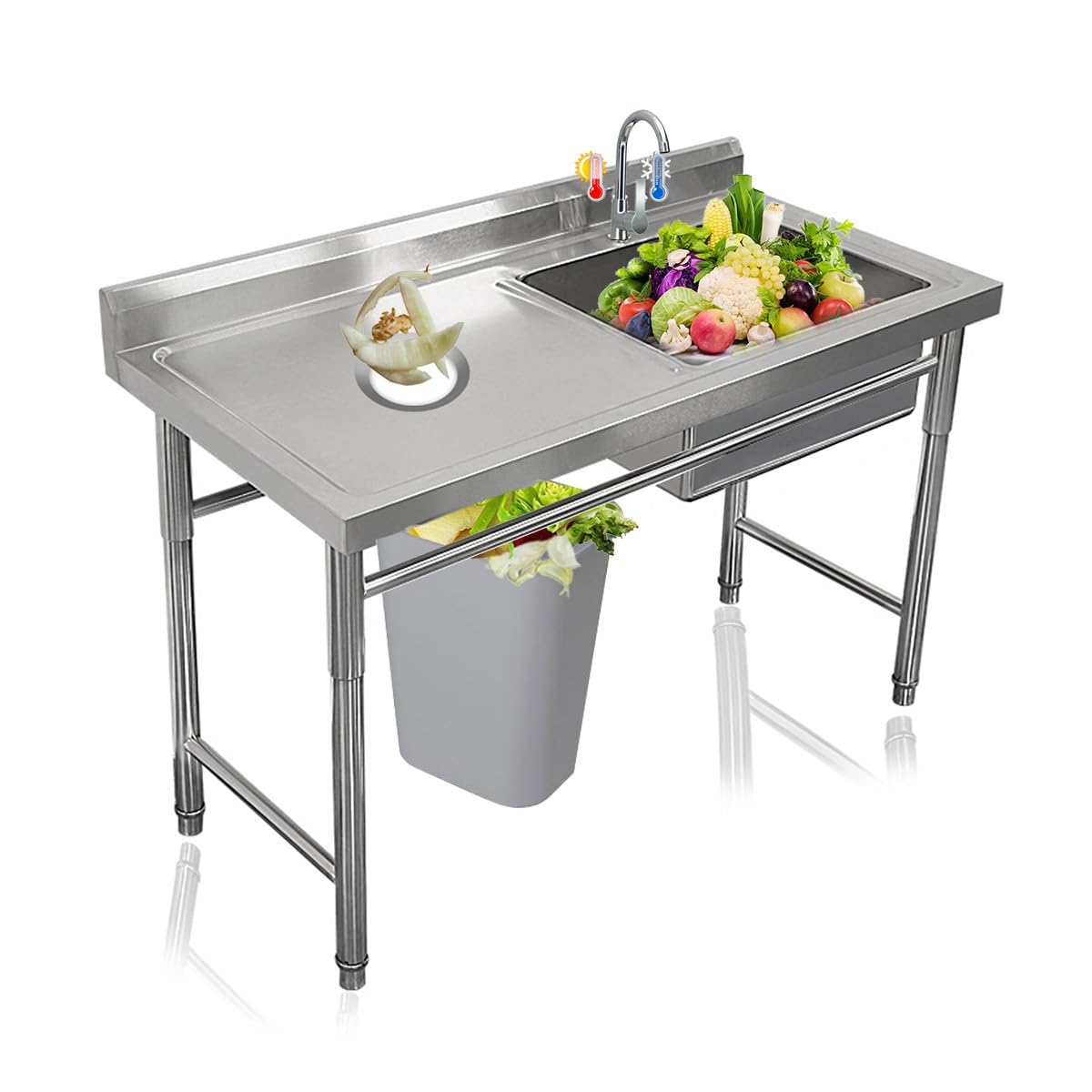 Évier utilitaire en acier inoxydable avec pieds pour cuisine