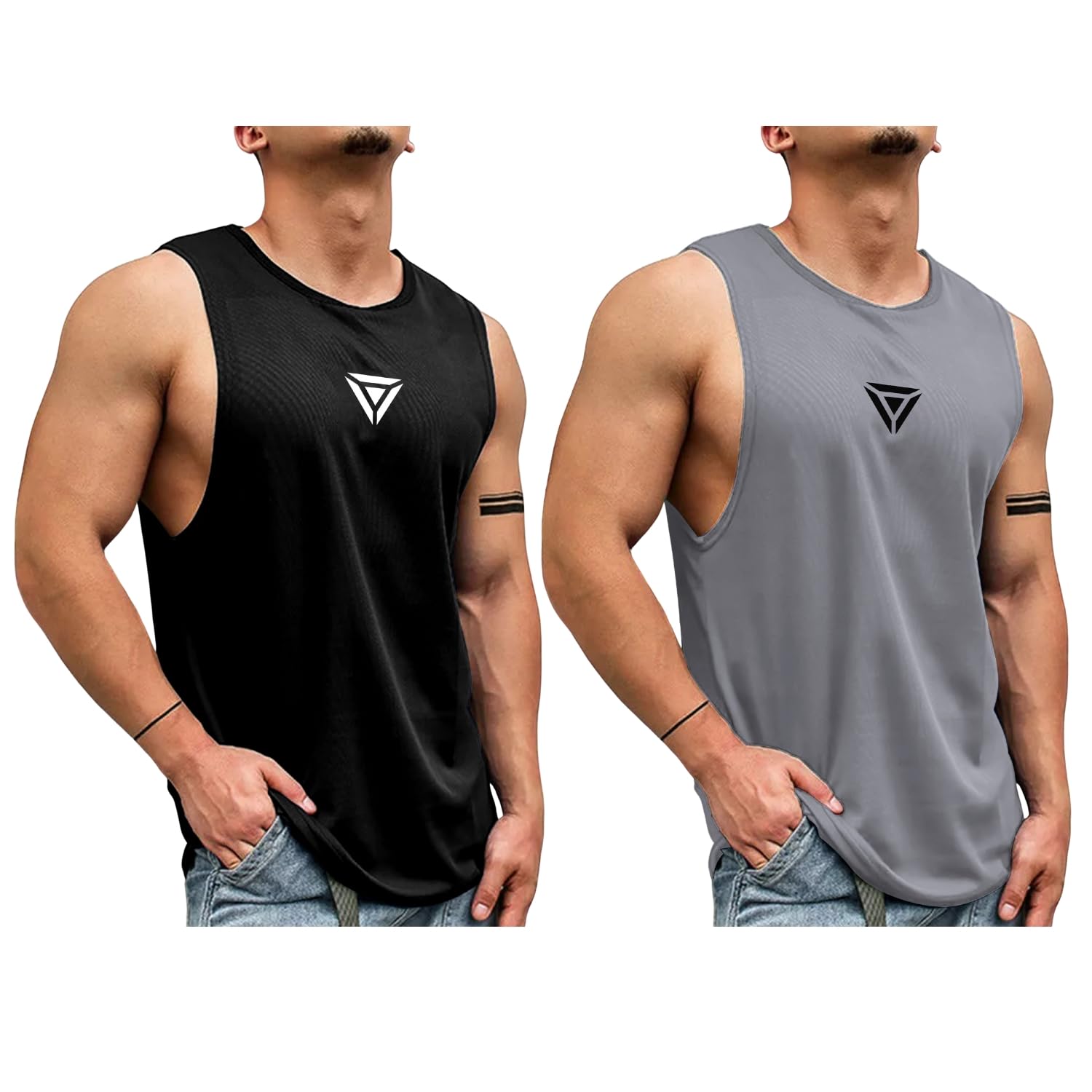 jump cuts || Mens || Triangle Printed || Round Neck || Sleeveless || Vest Pack of 2-picture-24