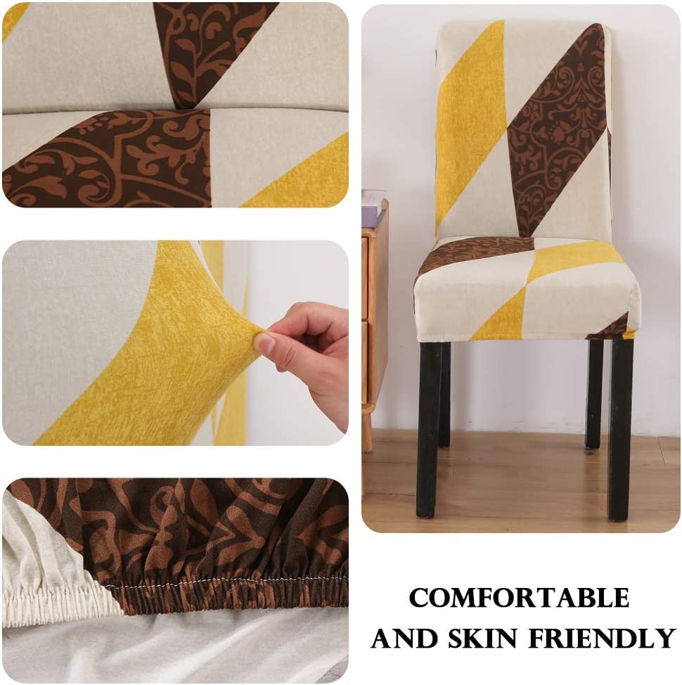 Image of House of Quirk Elastic Chair Cover Stretch Removable Washable Short Dining Chair Cover Protector Seat Slipcover (Pack of 2, Abstract Multi)