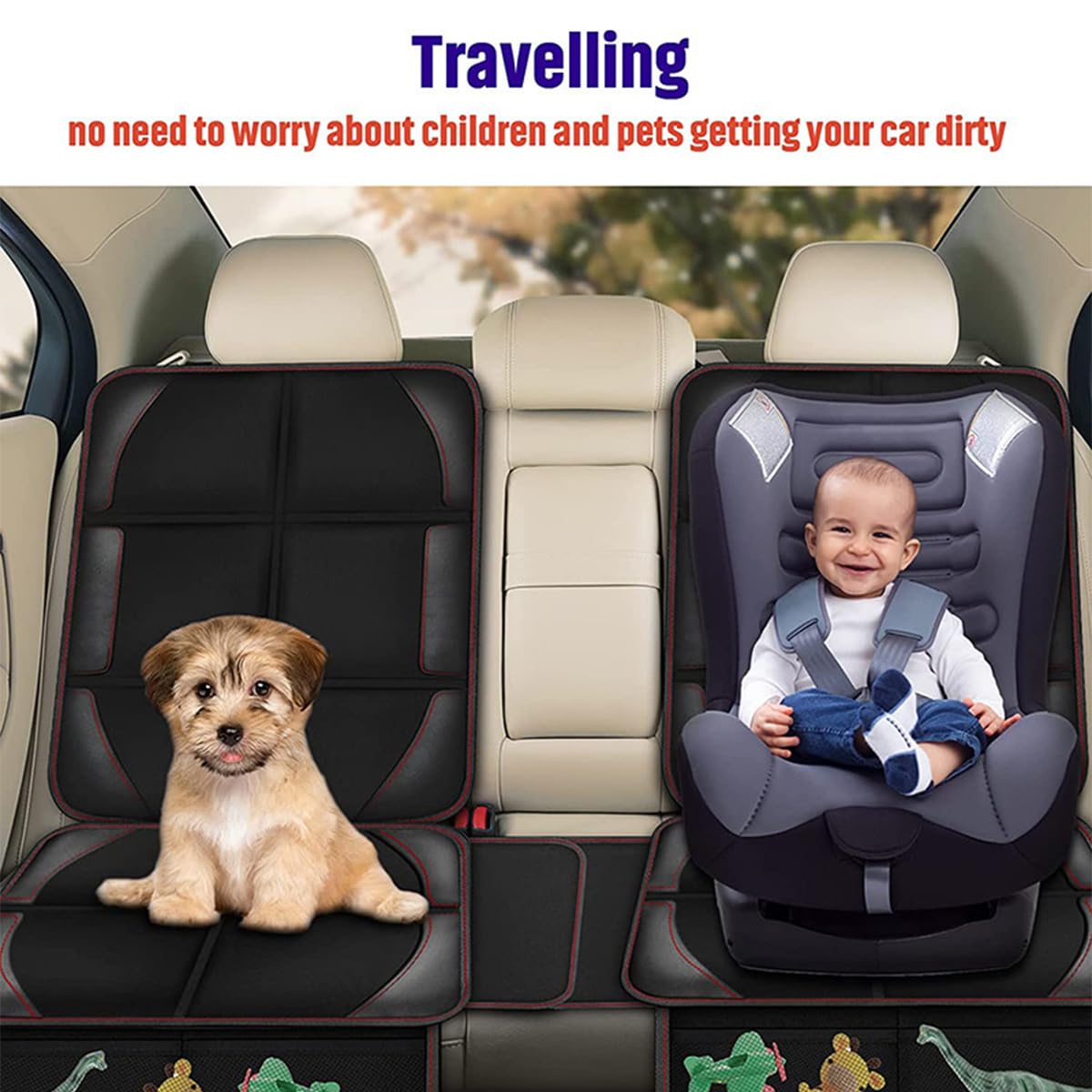 Autositzschoner Rutschfest Auto Autositzschoner Bezüge für Kinderautositz Universal Fahrzeug Autositzschoner für Baby Kind Autositzmatte für Haustier (Schwarze Linie)