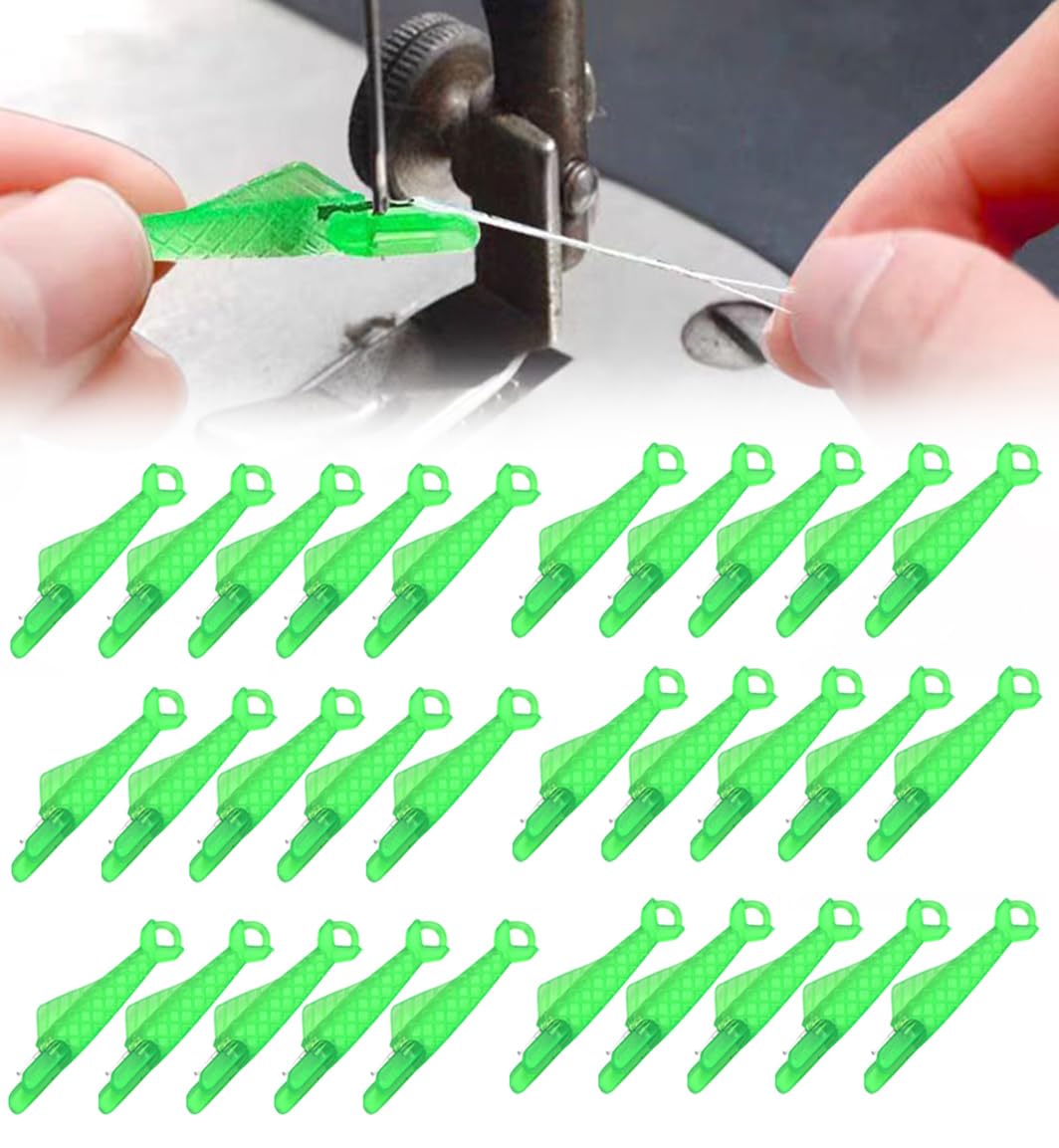Enhebrador de agujas para máquina de coser con boca de pescado, actualización rápida 2024, herramienta de enhebrador de agujas fácil de hilo automático, enhebrador de agujas simple (verde, 30)