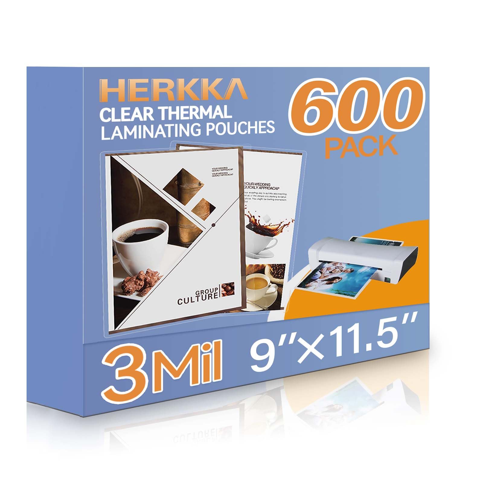 HERKKA 600 Pack Laminating Sheets, Holds 8.5 x 11 Inch Sheets, 3 Mil Clear Thermal Laminating Pouches 9 x 11.5 Inch Lamination Sheet Paper for Laminator, Round Corner Letter Size