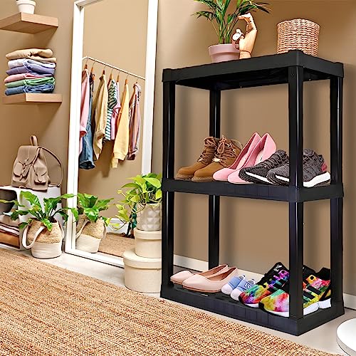 Koolatron Oskar Heavy Duty Plastic Storage Shelves- for Garage, Kitchen, Bathroom Basement Kids Room, Stackable 3-Tier Black, Organizer Rack for Books Shoes, Toys, Pantry, Cleaning, Made in Canada by Koolatron - Image 2